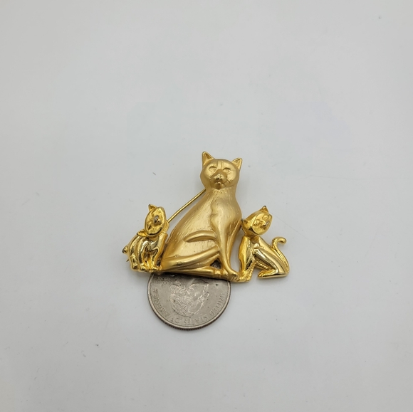Cat Kitten Trembler Brooch Playful Animal Jewelry Mother & Children Pin Vintage - Picture 12 of 12